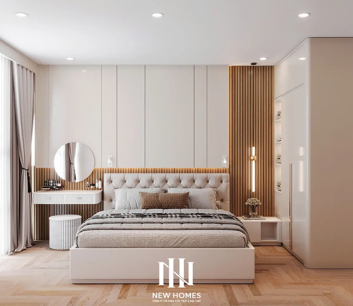 Căn 2PN Hiện đại — 90 Láng Hạ — phòng ngủ master, thiết kế 3d