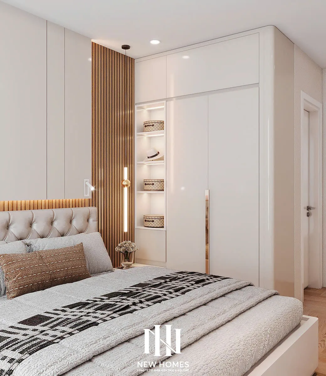 Căn 2PN Hiện đại — 90 Láng Hạ — phòng ngủ master, thiết kế 3d