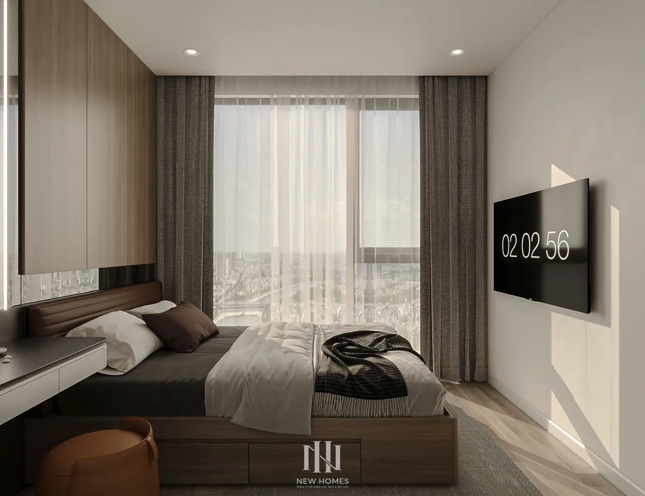 Căn 2PN Hiện đại — Canopy Vinhomes Smart City — phòng ngủ master, thiết kế 3d