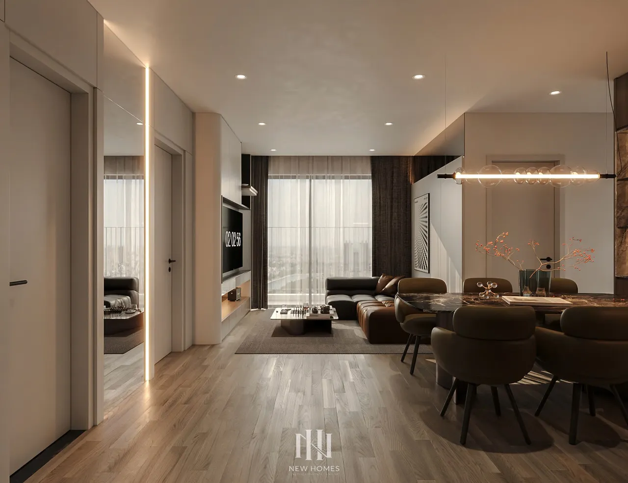 Căn 2PN Hiện đại — Canopy Vinhomes Smart City — phòng khách, thiết kế 3d