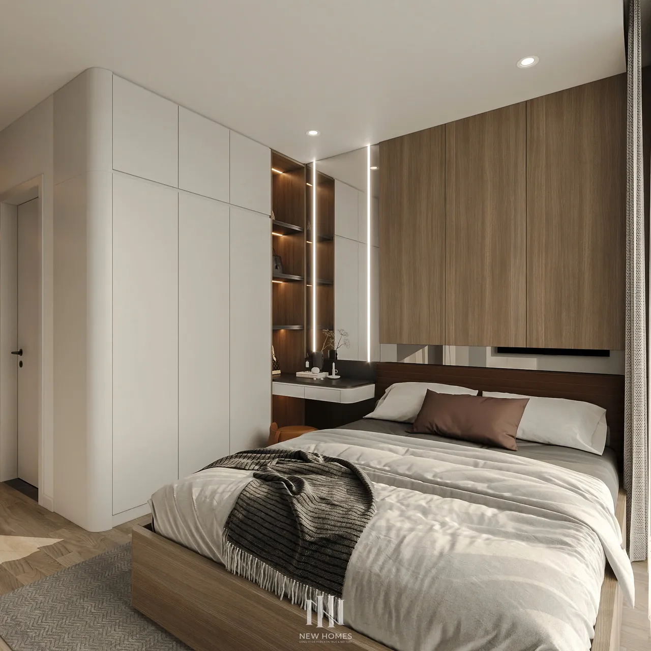 Căn 2PN Hiện đại — Canopy Vinhomes Smart City — phòng ngủ master, thiết kế 3d