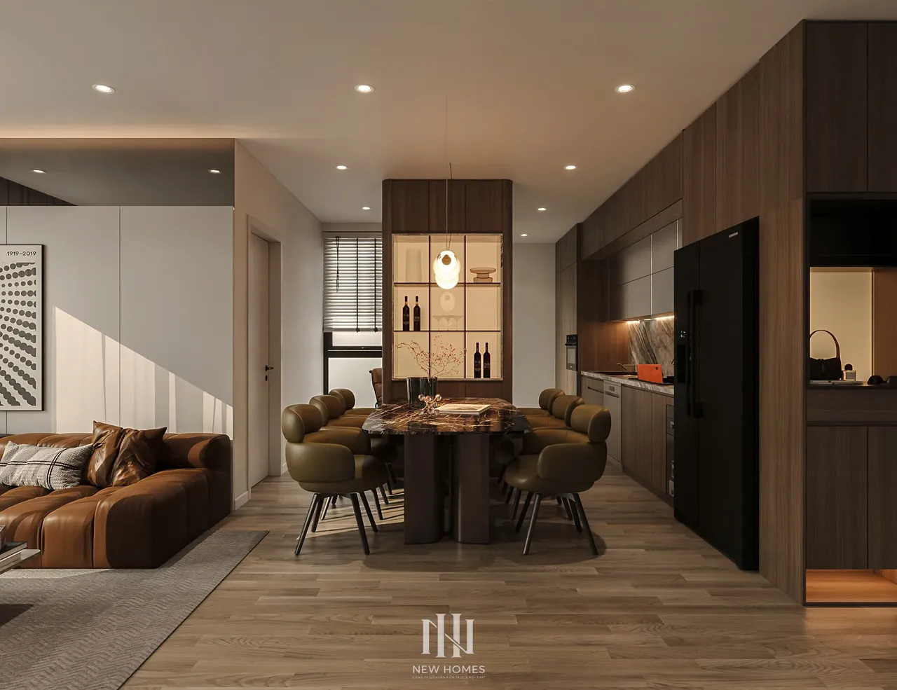 Căn 2PN Hiện đại — Canopy Vinhomes Smart City — bếp – phòng ăn, thiết kế 3d