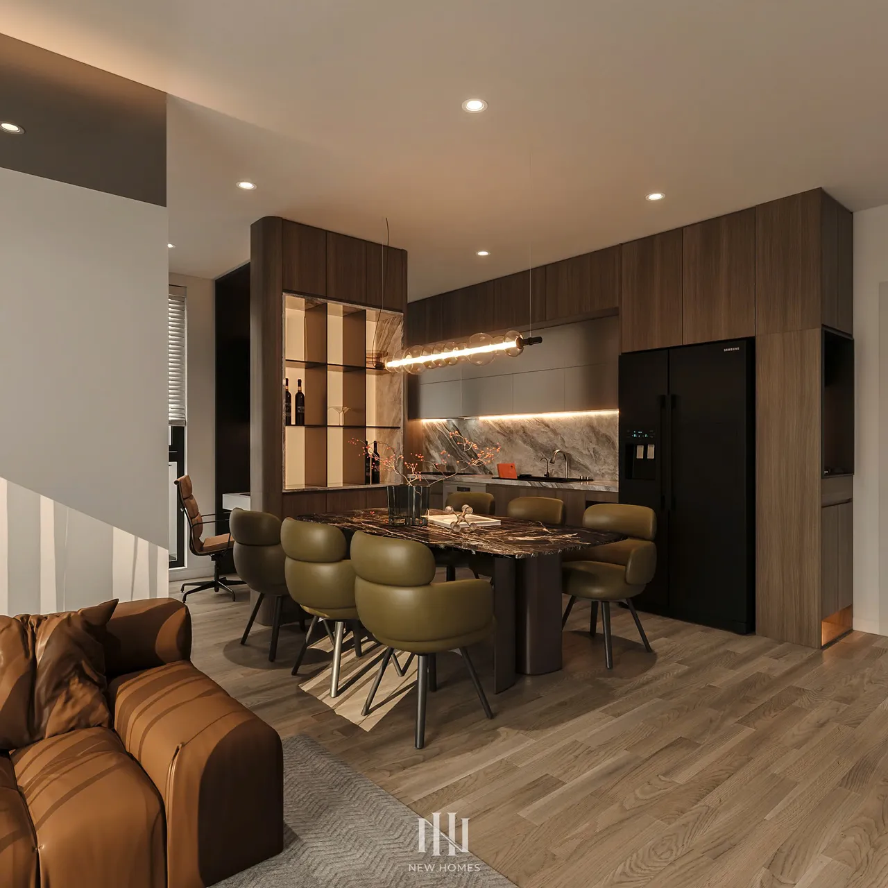 Căn 2PN Hiện đại — Canopy Vinhomes Smart City — bếp – phòng ăn, thiết kế 3d