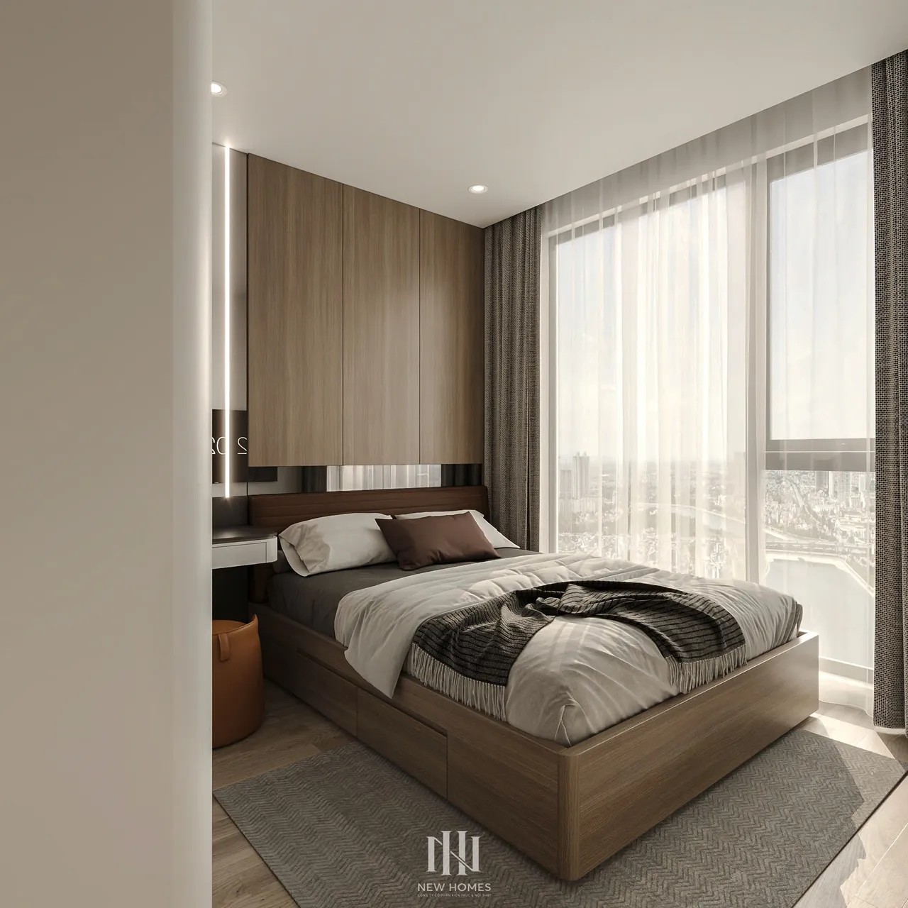 Căn 2PN Hiện đại — Canopy Vinhomes Smart City — phòng ngủ master, thiết kế 3d