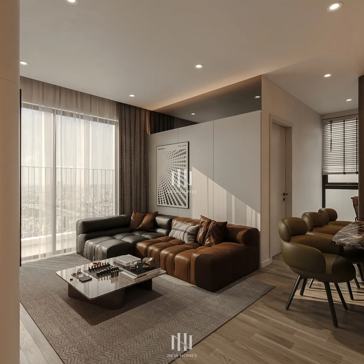 Căn 2PN Hiện đại — Canopy Vinhomes Smart City — phòng khách, thiết kế 3d