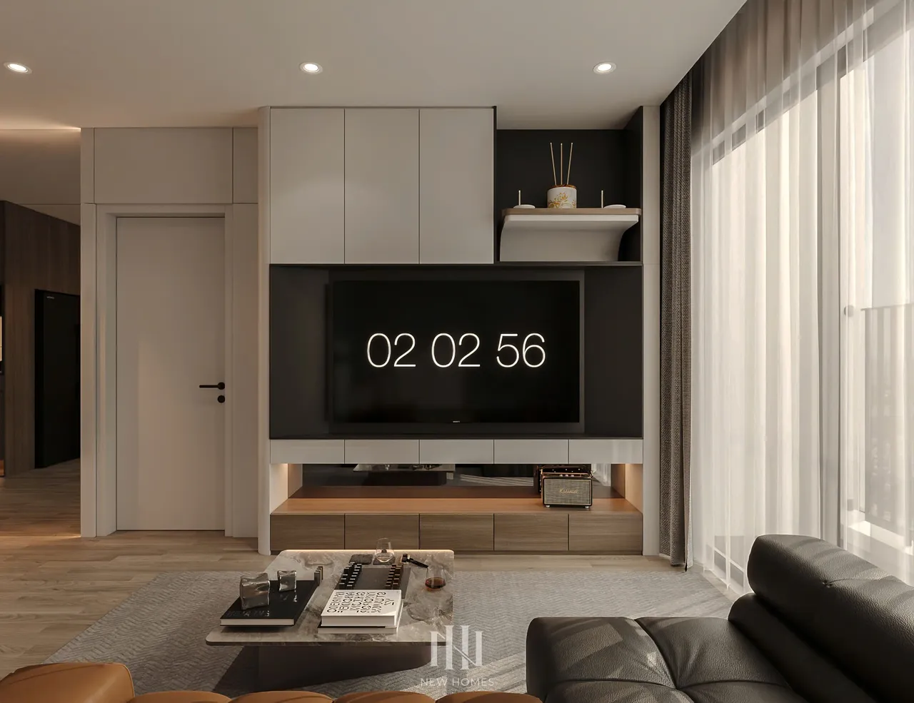 Căn 2PN Hiện đại — Canopy Vinhomes Smart City — phòng khách, thiết kế 3d