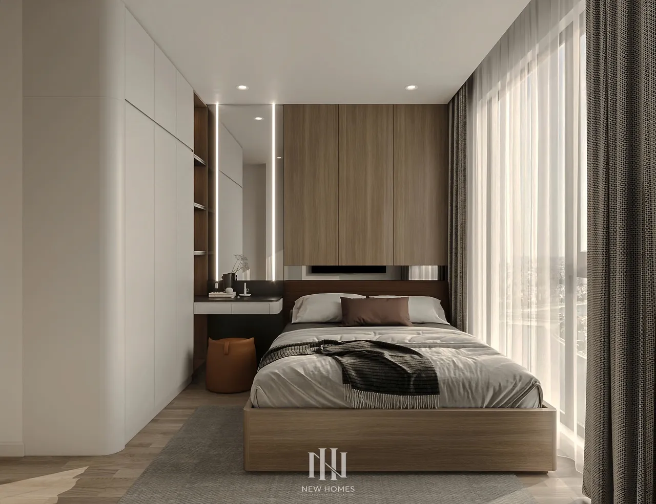Căn 2PN Hiện đại — Canopy Vinhomes Smart City — phòng ngủ master, thiết kế 3d