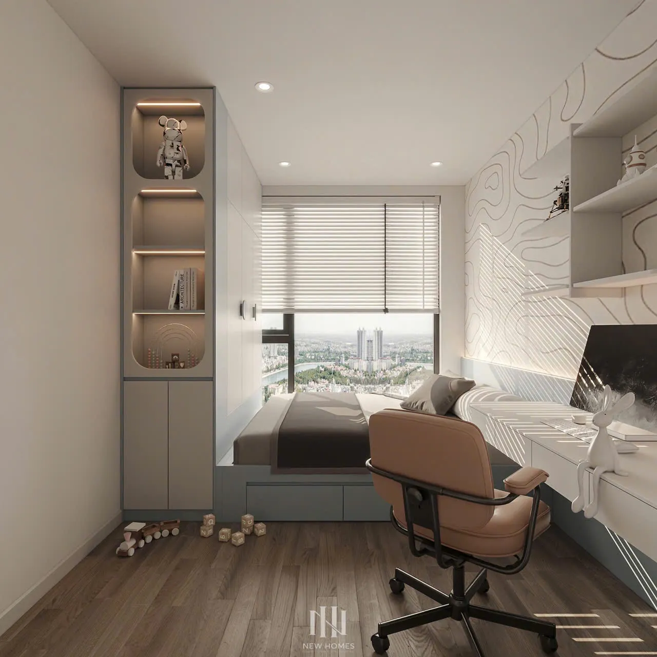 Căn 2PN Hiện đại — Canopy Vinhomes Smart City — phòng ngủ 2, thiết kế 3d