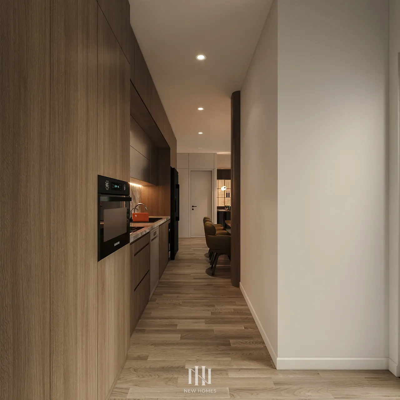 Căn 2PN Hiện đại — Canopy Vinhomes Smart City — bếp – phòng ăn, thiết kế 3d