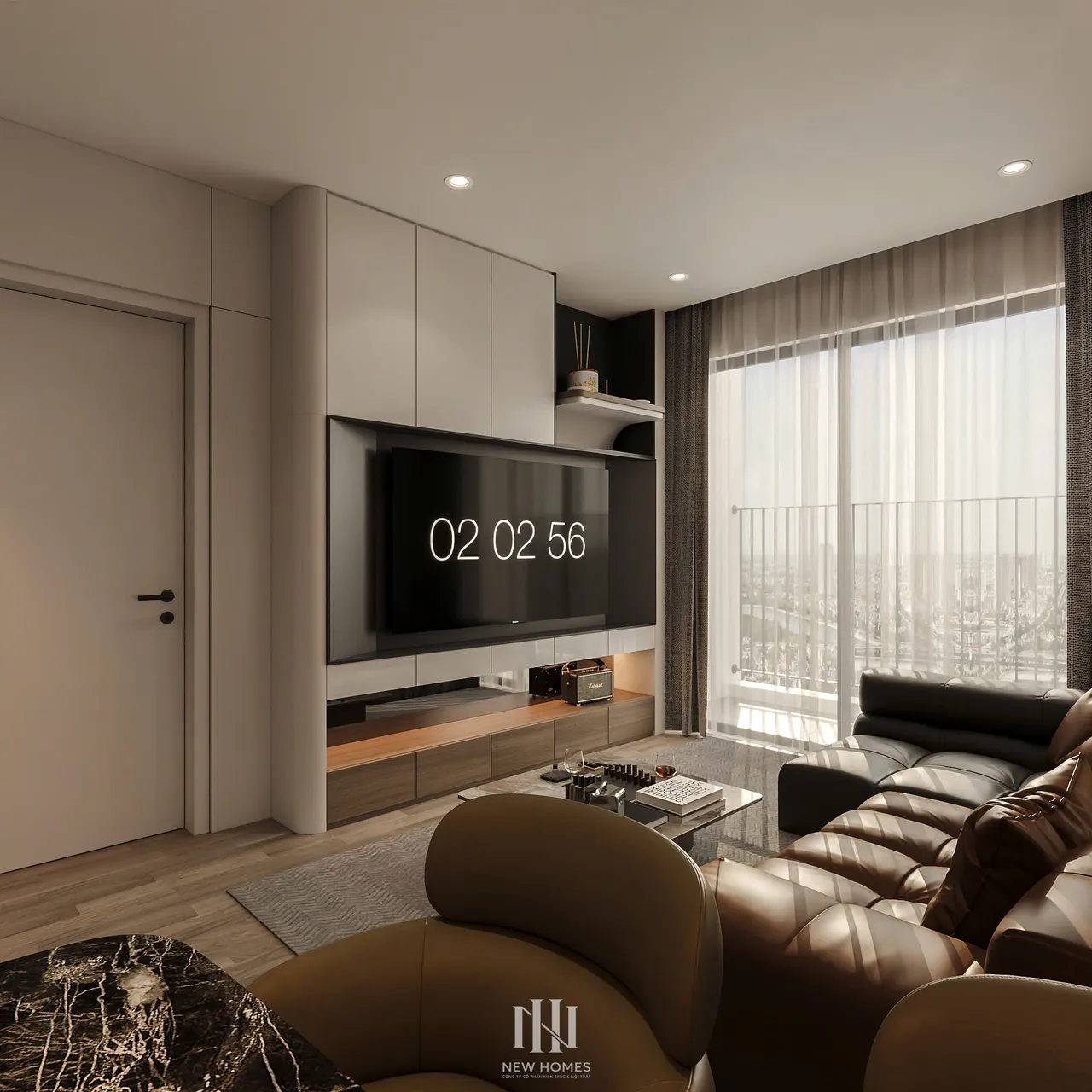Căn 2PN Hiện đại — Canopy Vinhomes Smart City — phòng khách, thiết kế 3d