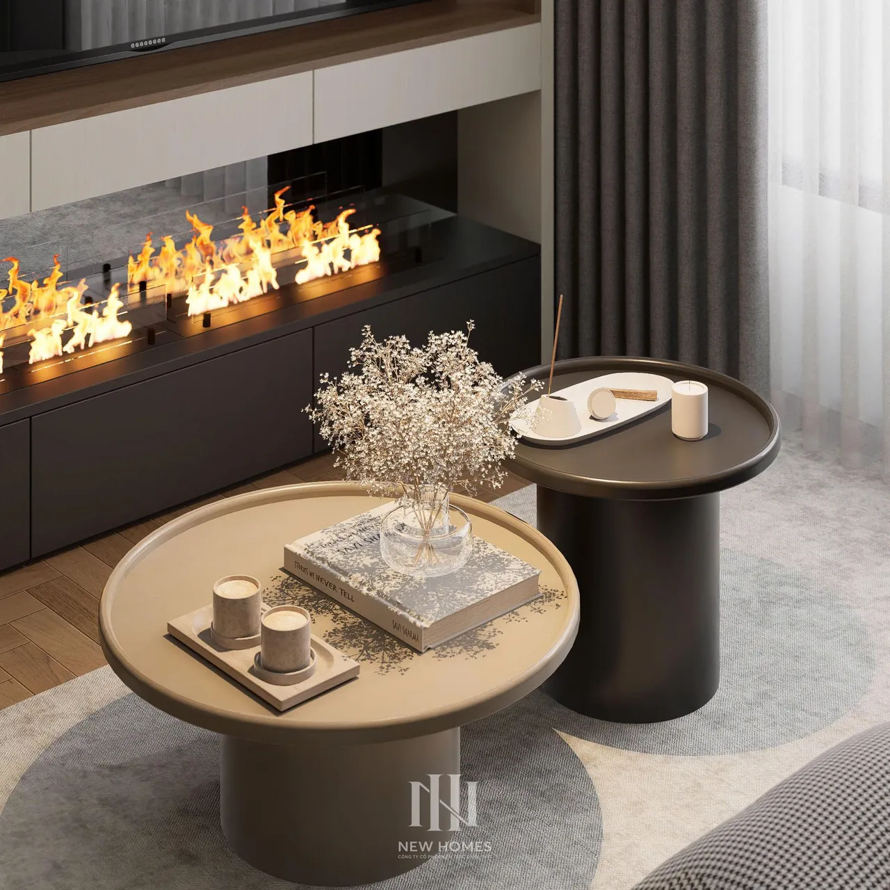 Căn 3PN Hiện đại — Ecolake — phòng khách, thiết kế 3d