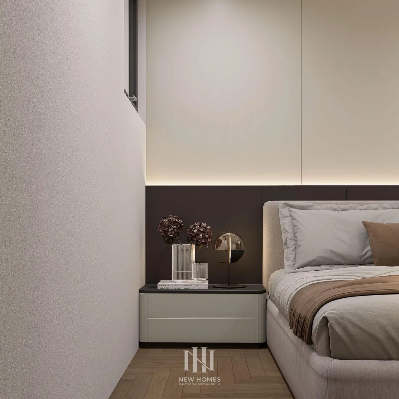 Căn 3PN Hiện đại — Ecolake — phòng ngủ master, thiết kế 3d