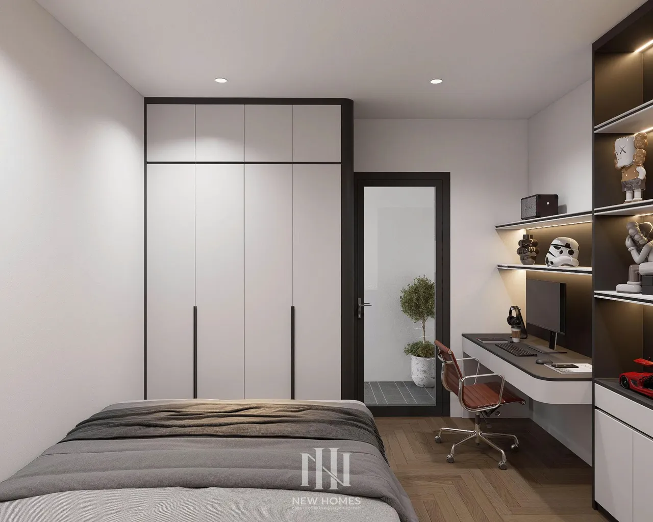 Căn 3PN Hiện đại — Ecolake — phòng ngủ 2, thiết kế 3d
