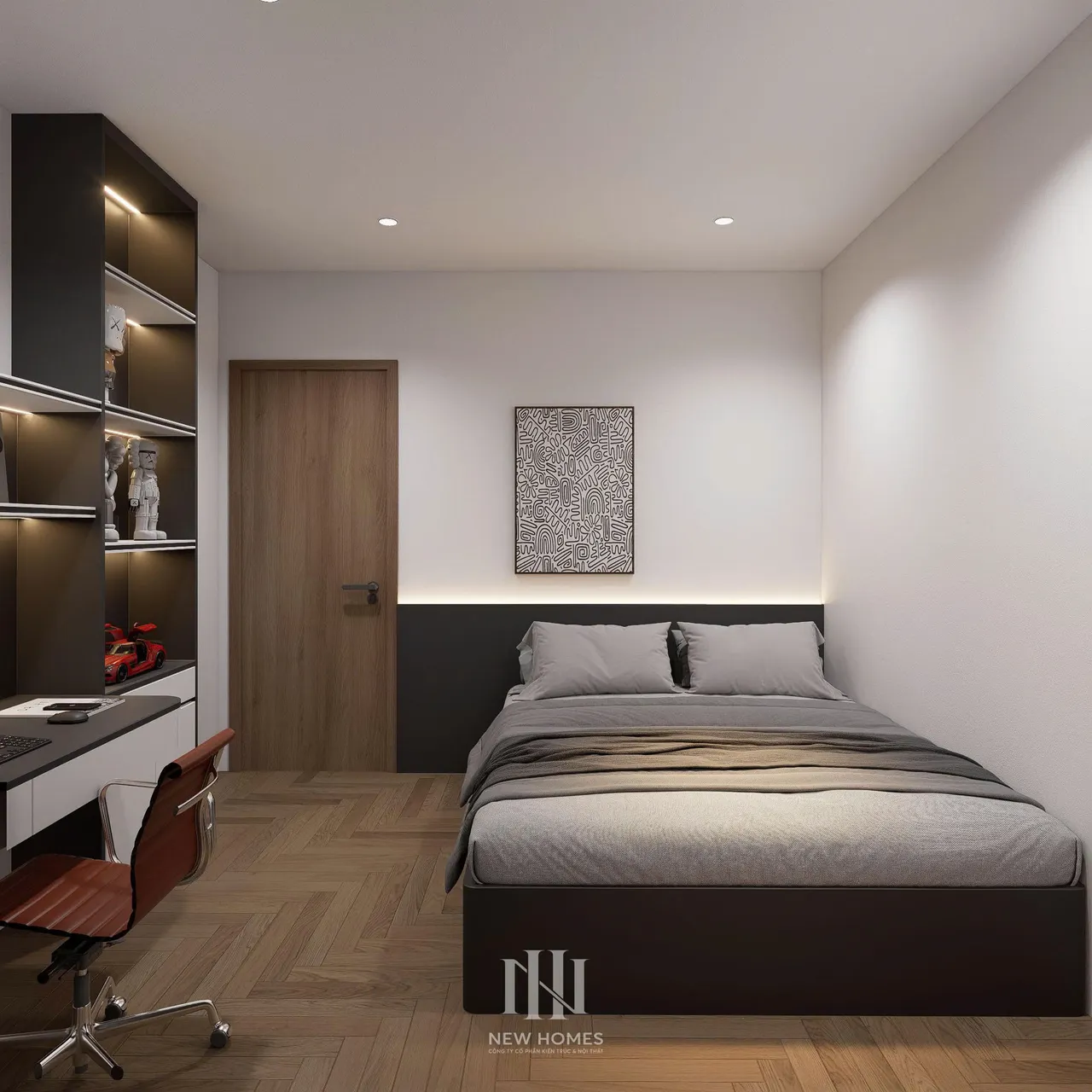 Căn 3PN Hiện đại — Ecolake — phòng ngủ 2, thiết kế 3d