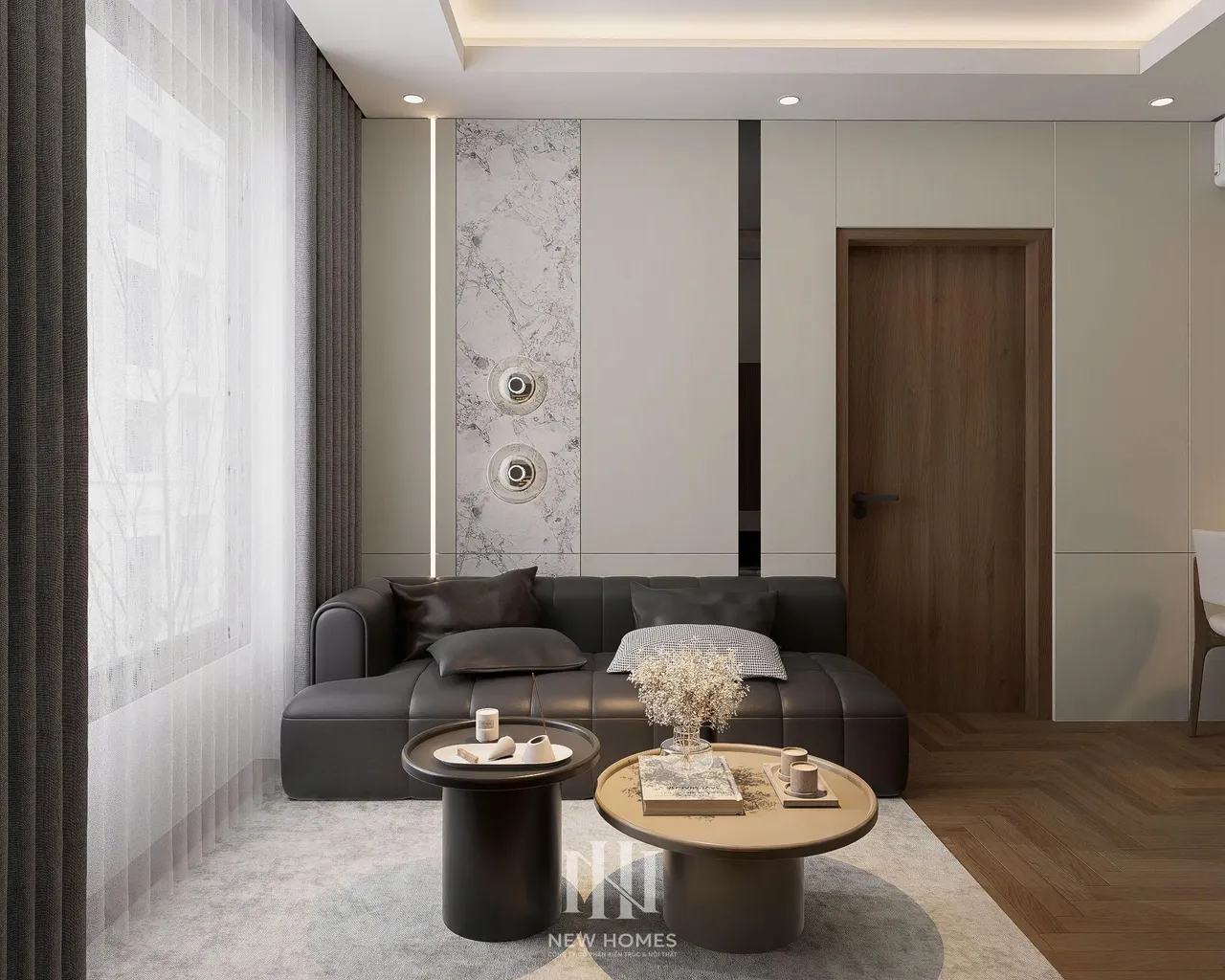 Căn 3PN Hiện đại — Ecolake — phòng khách, thiết kế 3d
