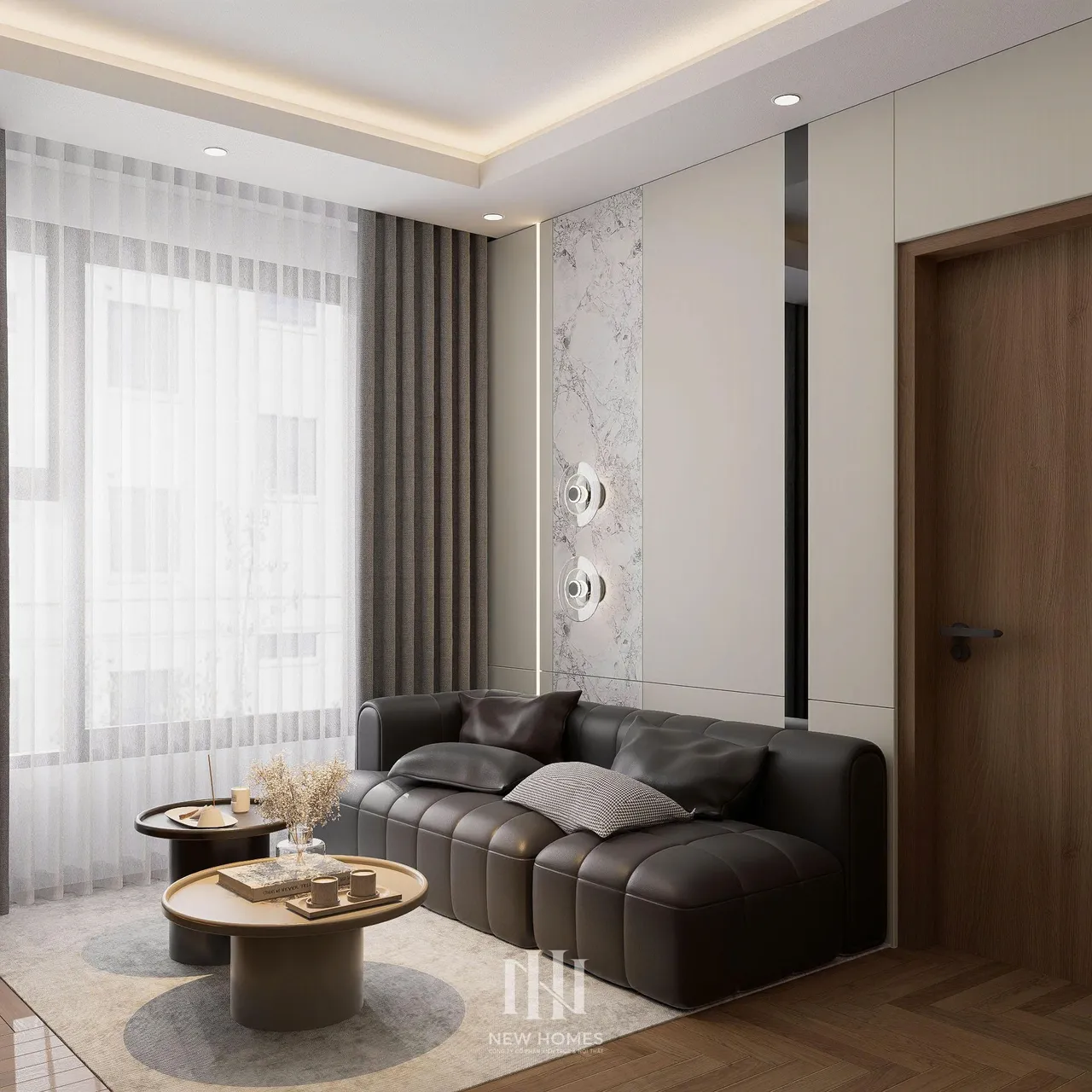 Căn 3PN Hiện đại — Ecolake — phòng khách, thiết kế 3d
