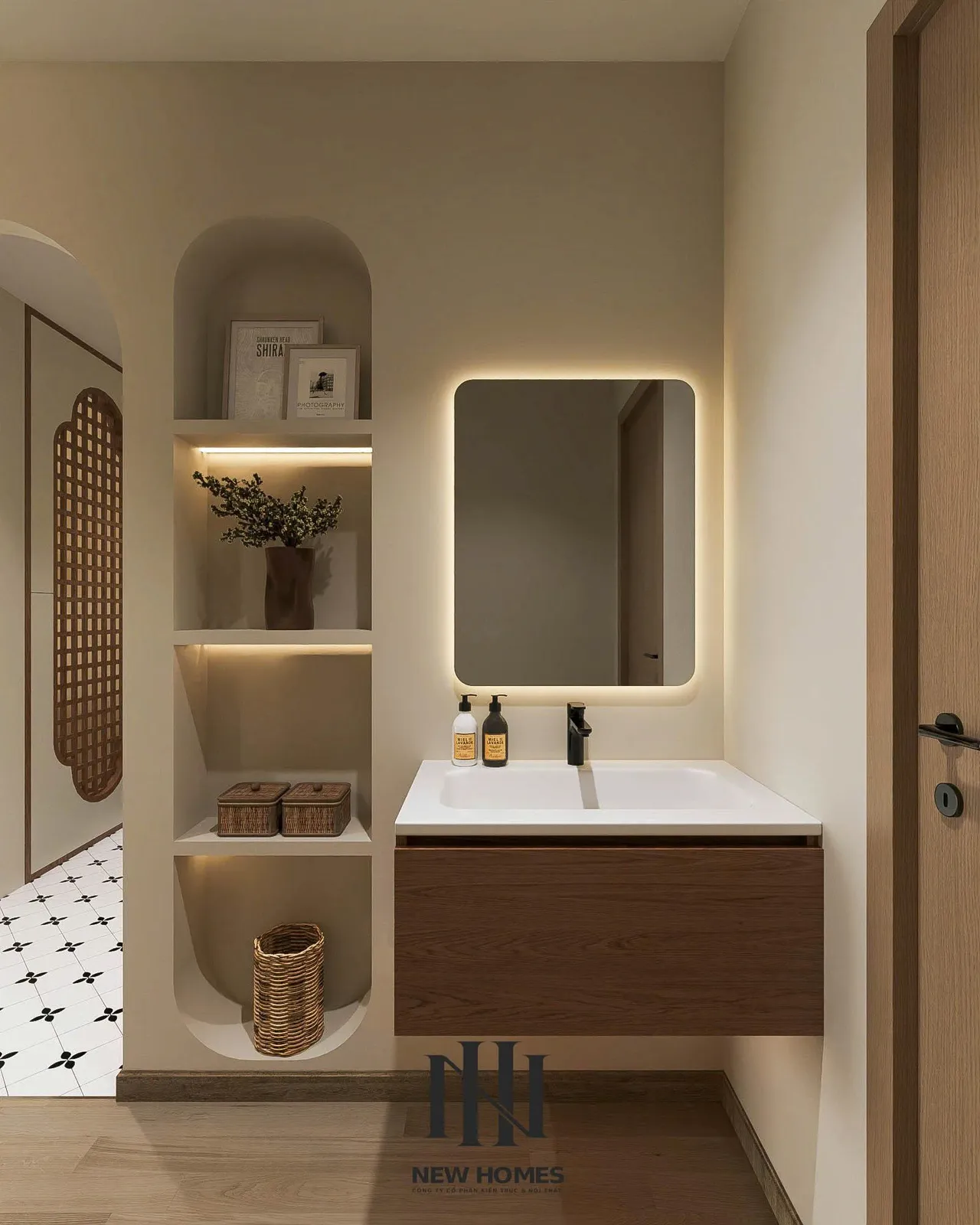 Căn 2PN Japandi — Fibonan Ecopark — phòng tắm – wc, thiết kế 3d