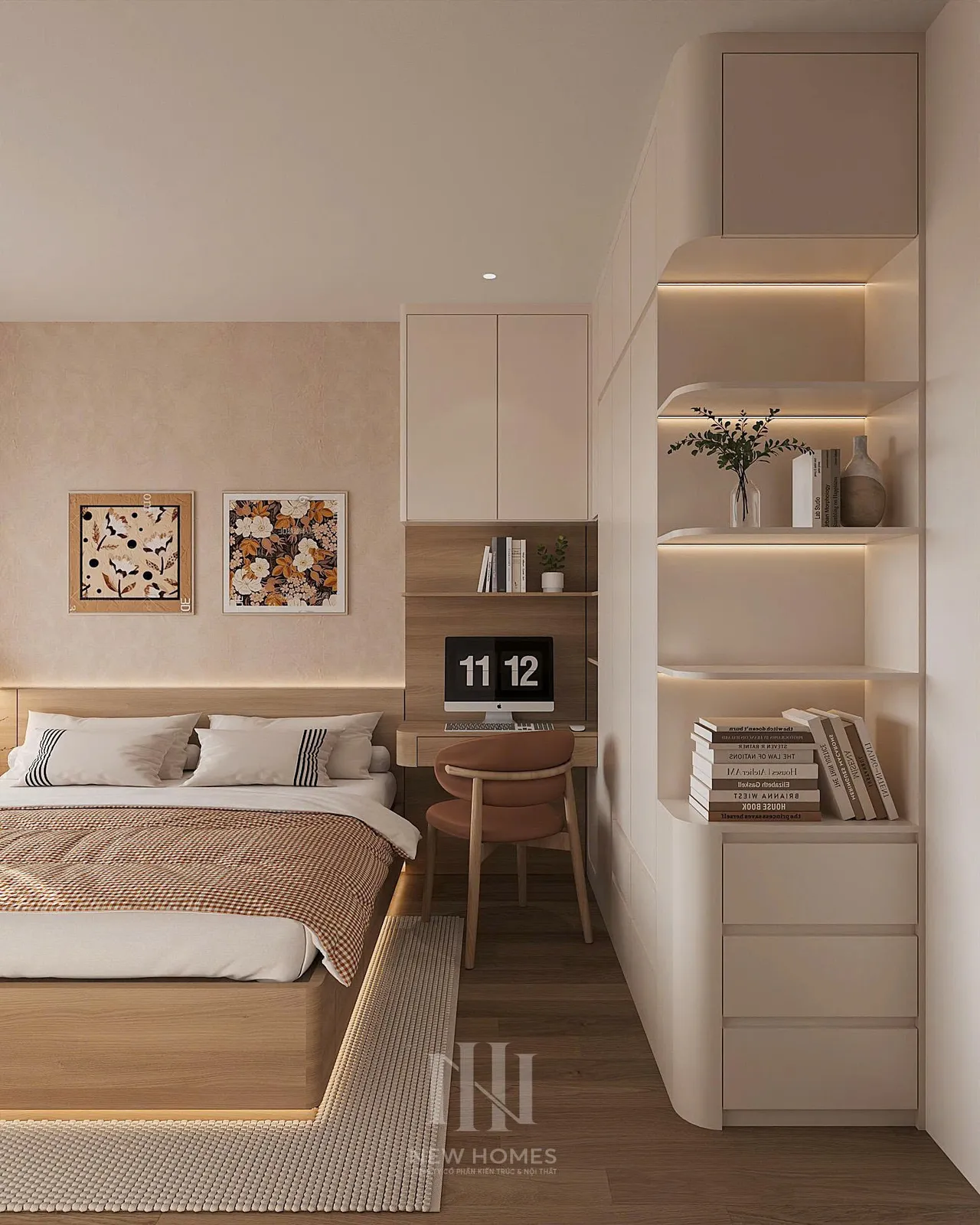 Căn 2PN Hiện đại — GS5 Vinhomes Smart City — phòng ngủ master, thiết kế 3d