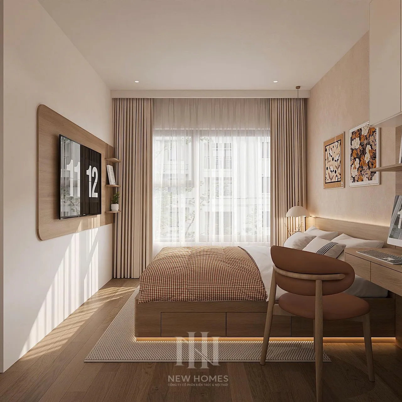 Căn 2PN Hiện đại — GS5 Vinhomes Smart City — phòng ngủ master, thiết kế 3d