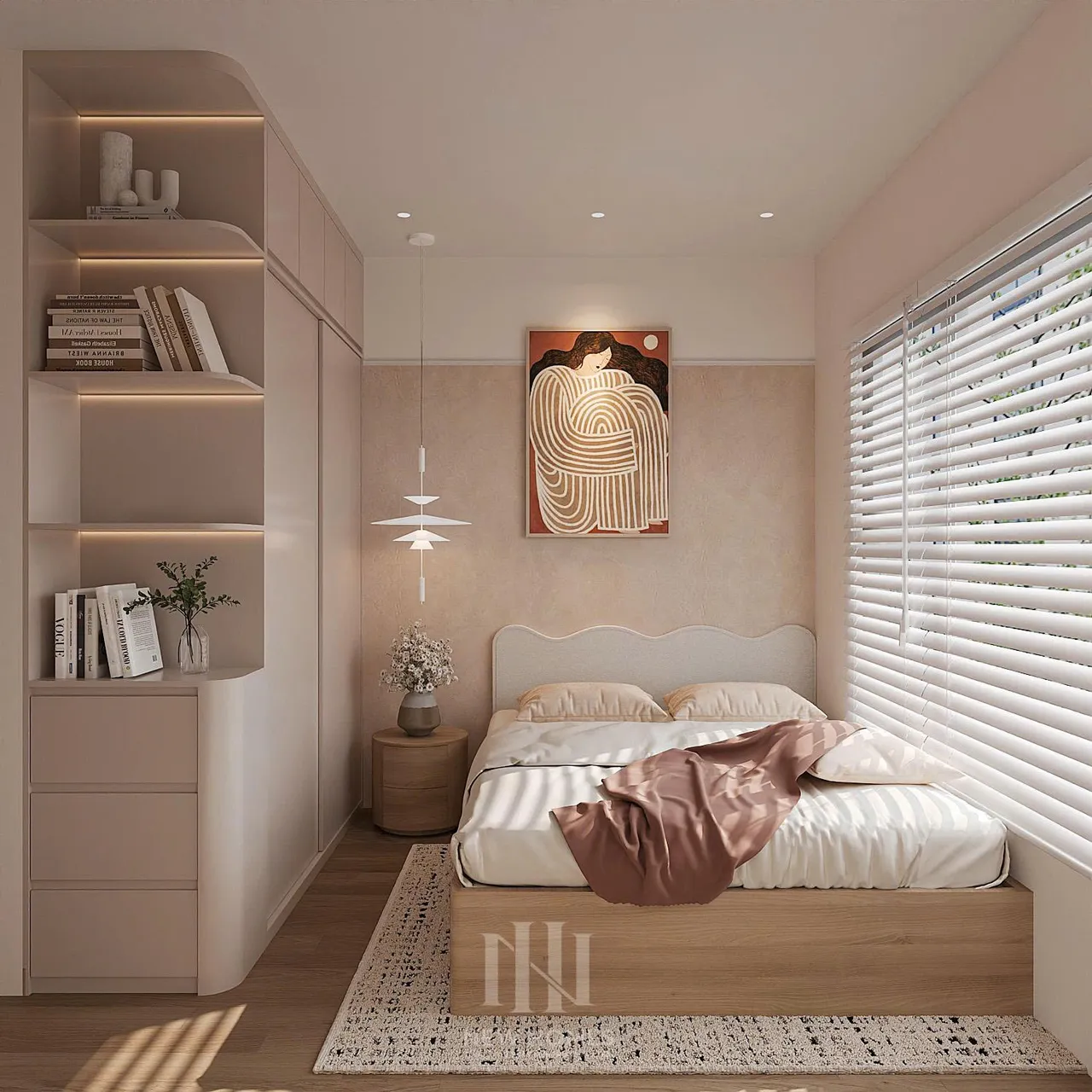 Căn 2PN Hiện đại — GS5 Vinhomes Smart City — phòng ngủ 2, thiết kế 3d