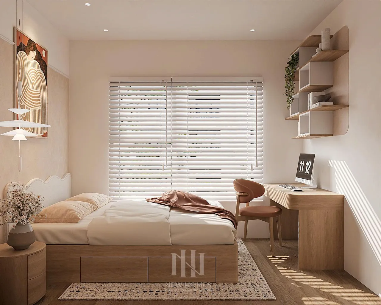 Căn 2PN Hiện đại — GS5 Vinhomes Smart City — phòng ngủ 2, thiết kế 3d