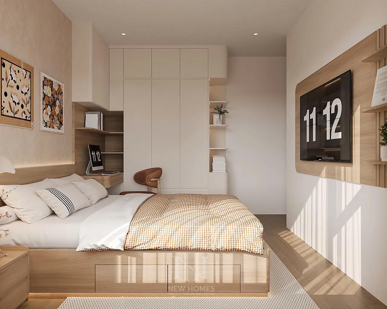 Căn 2PN Hiện đại — GS5 Vinhomes Smart City — phòng ngủ master, thiết kế 3d