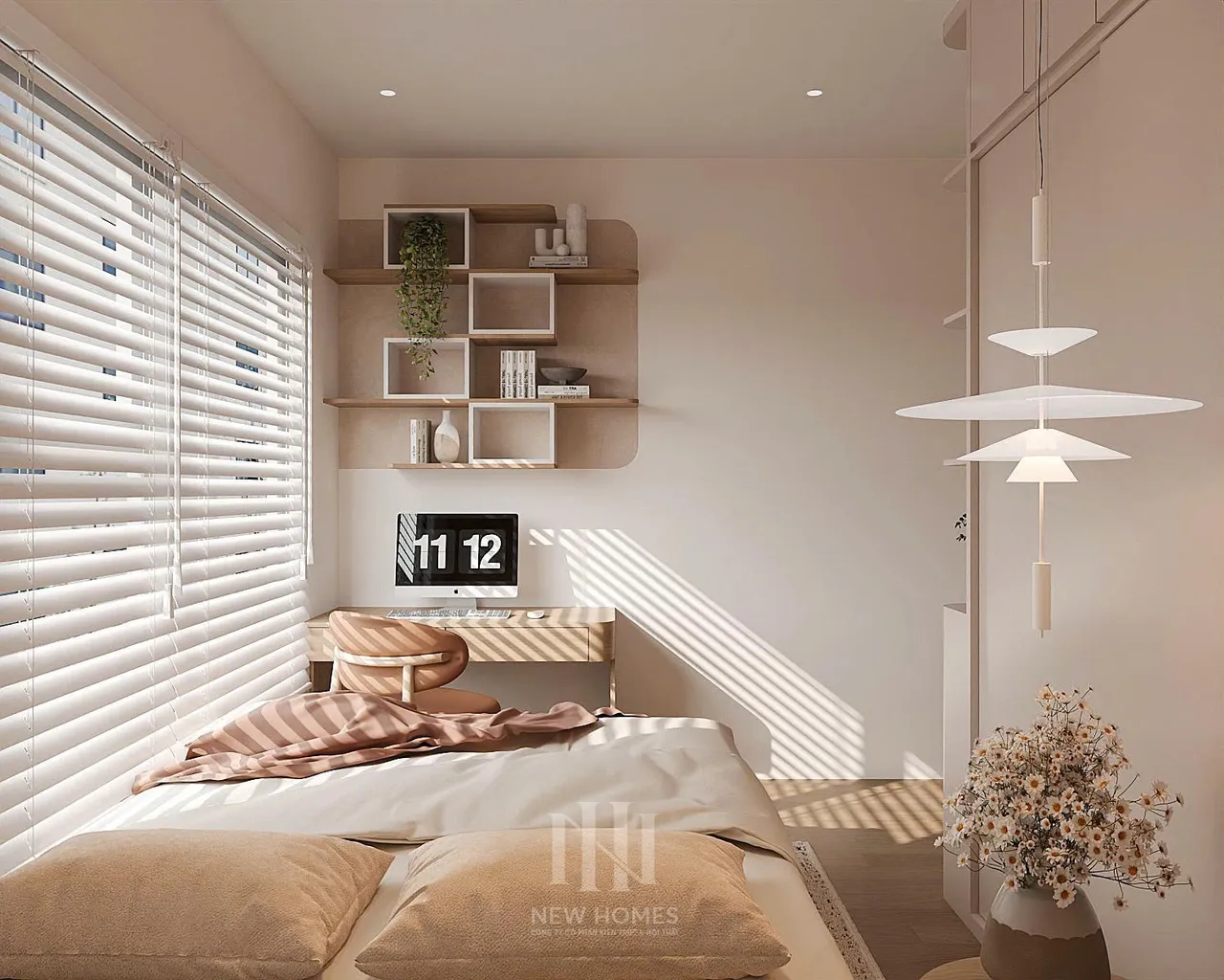 Căn 2PN Hiện đại — GS5 Vinhomes Smart City — phòng ngủ 2, thiết kế 3d