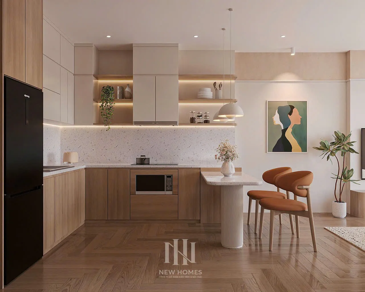 Mẫu nội thất Hiện đại — GS5 Vinhomes Smart City — bếp – phòng ăn, thiết kế 3d