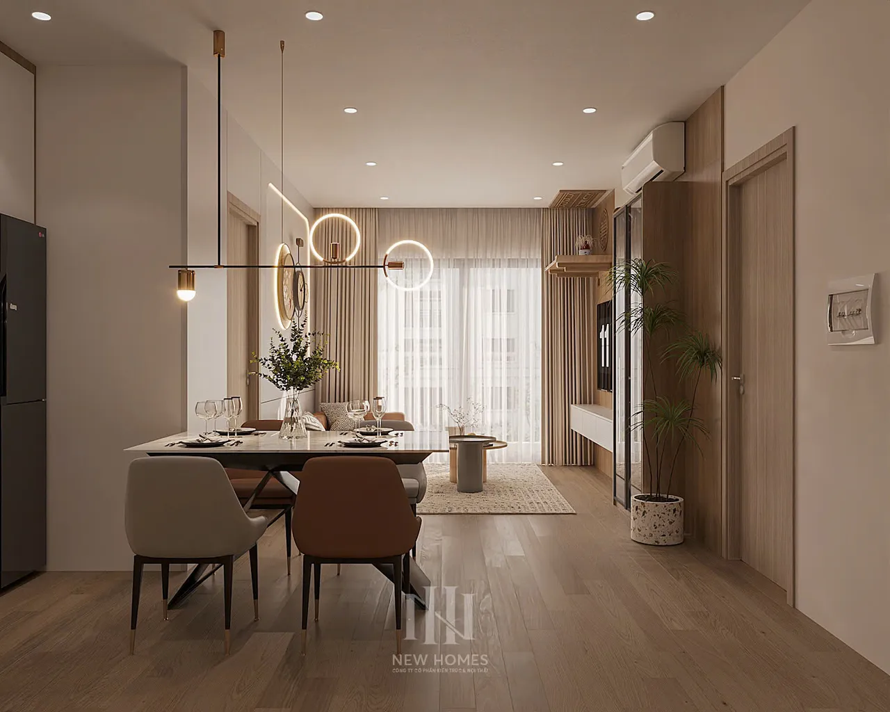 Căn 2PN Hiện đại — GS5 Vinhomes Smart City — bếp – phòng ăn, thiết kế 3d