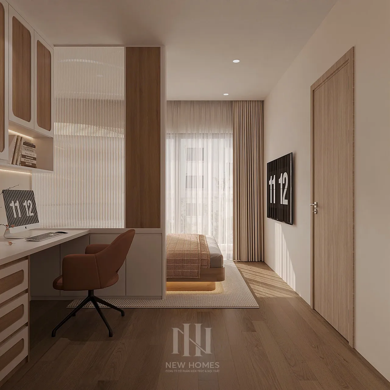 Căn 2PN Hiện đại — GS5 Vinhomes Smart City — phòng ngủ master, thiết kế 3d