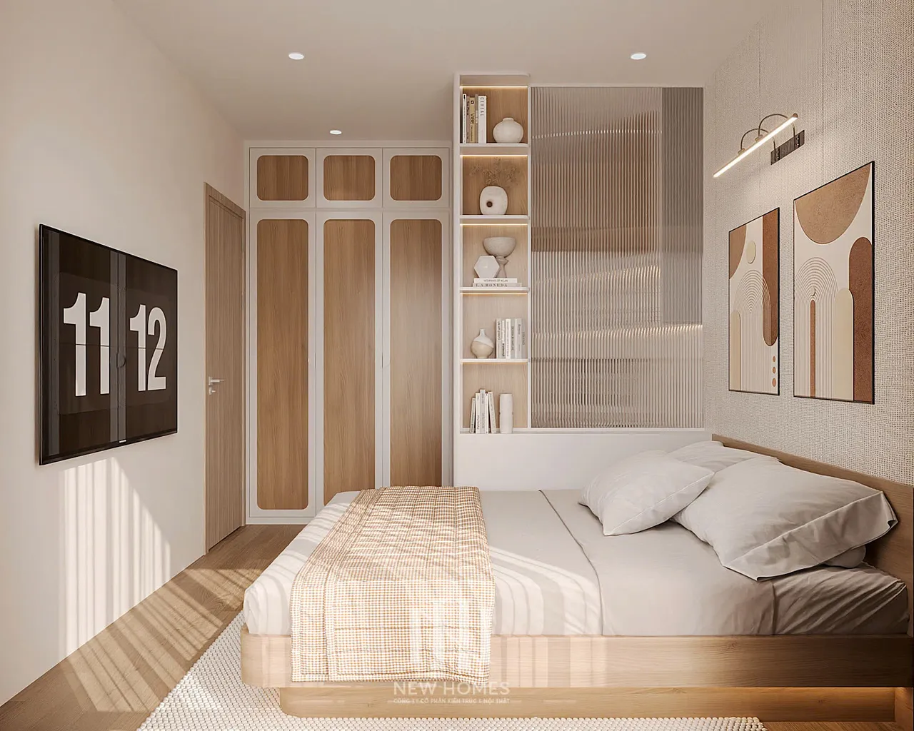 Căn 2PN Hiện đại — GS5 Vinhomes Smart City — phòng ngủ master, thiết kế 3d