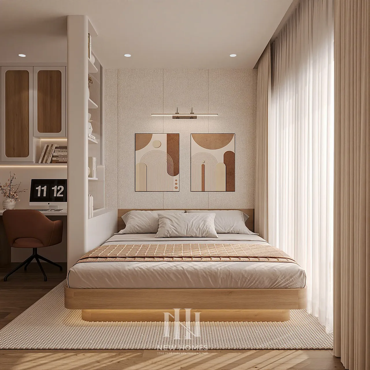 Căn 2PN Hiện đại — GS5 Vinhomes Smart City — phòng ngủ master, thiết kế 3d