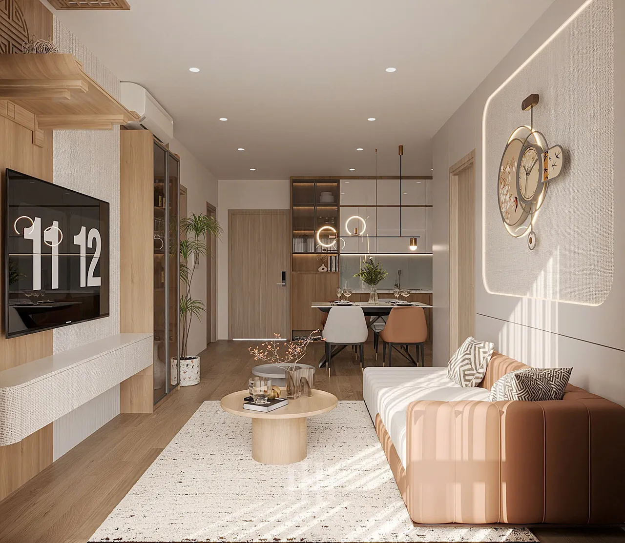 Căn 2PN Hiện đại — GS5 Vinhomes Smart City — phòng khách, thiết kế 3d