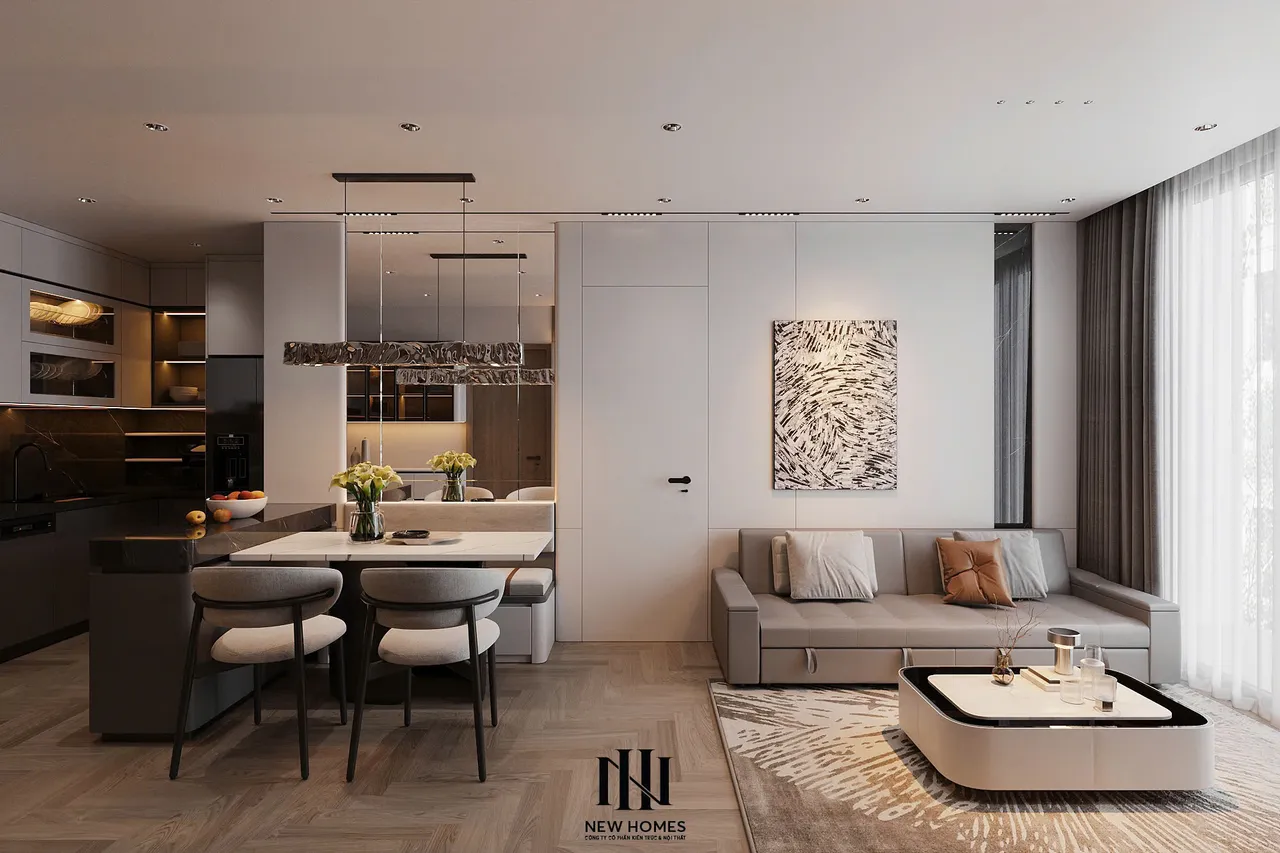 Căn 2PN Hiện đại — GS5 Vinhomes Smart City — phòng khách, thiết kế 3d