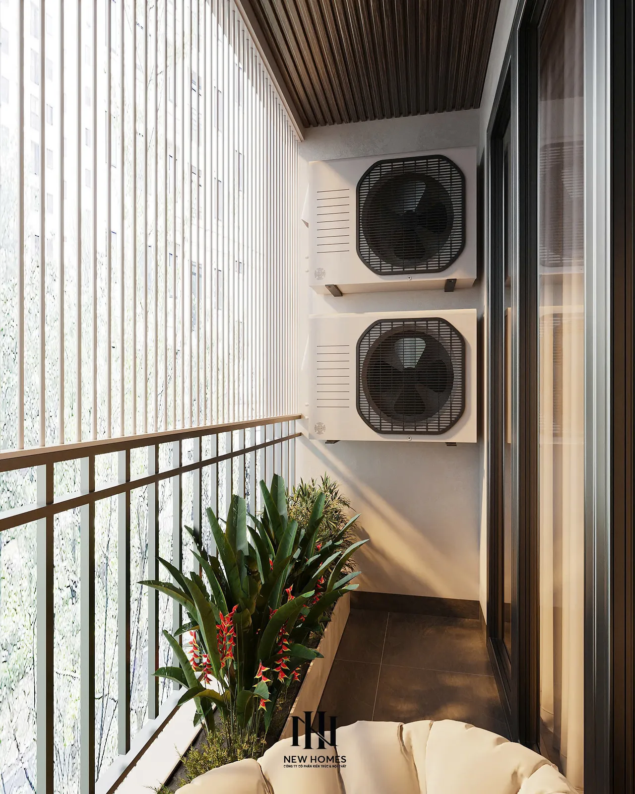 Căn 2PN Hiện đại — GS5 Vinhomes Smart City — ban công – lô gia, thiết kế 3d