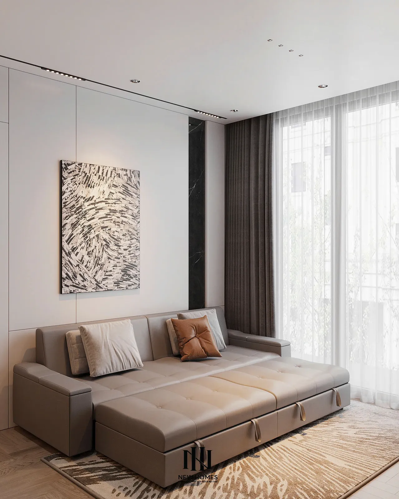 Căn 2PN Hiện đại — GS5 Vinhomes Smart City — phòng khách, thiết kế 3d