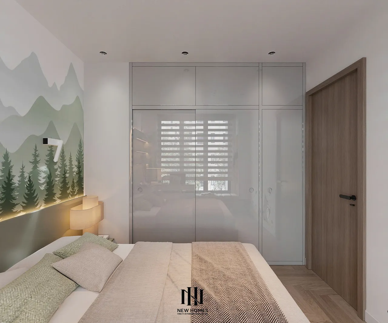 Căn 2PN Hiện đại — GS5 Vinhomes Smart City — phòng ngủ 2, thiết kế 3d