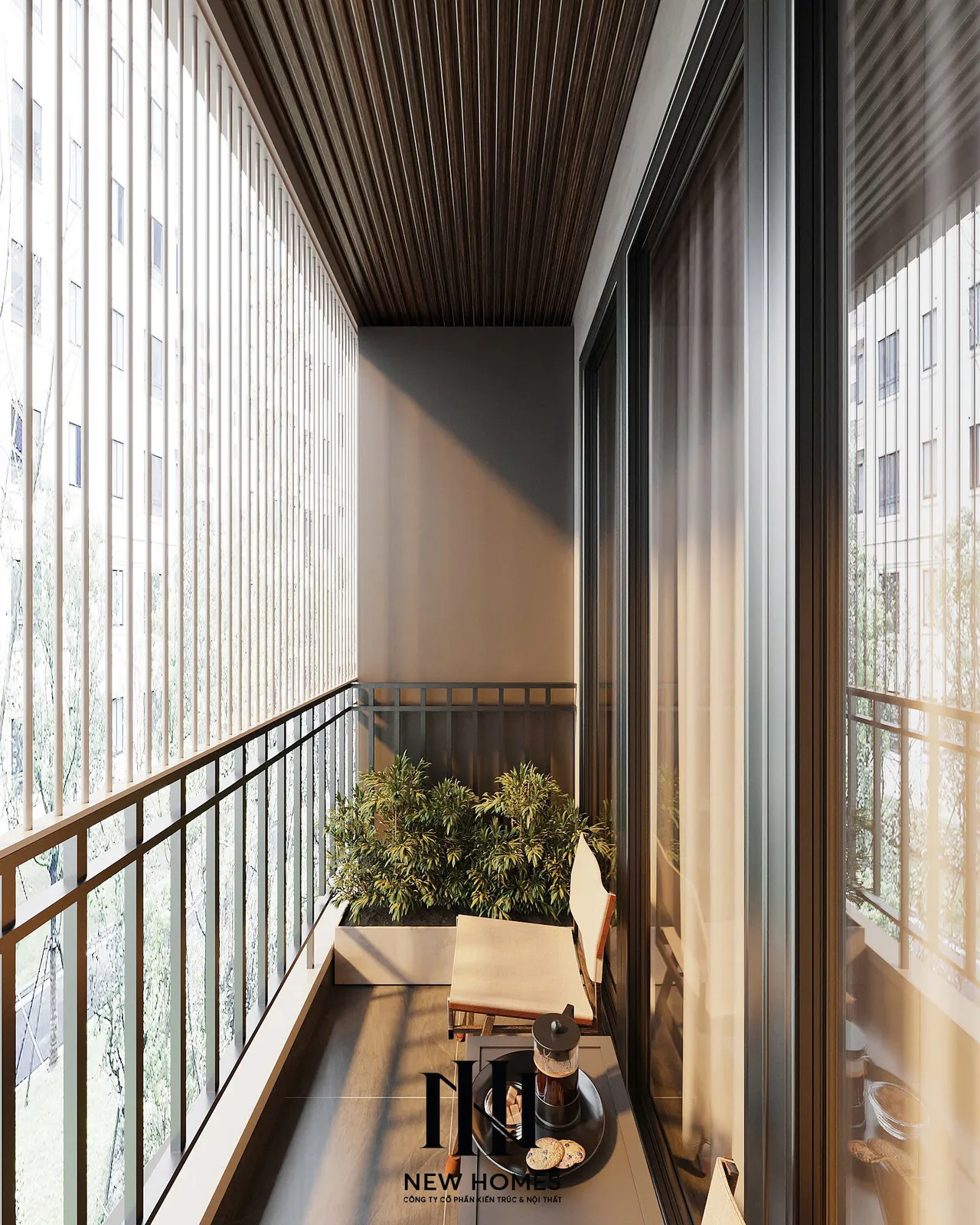 Căn 2PN Hiện đại — GS5 Vinhomes Smart City — ban công – lô gia, thiết kế 3d