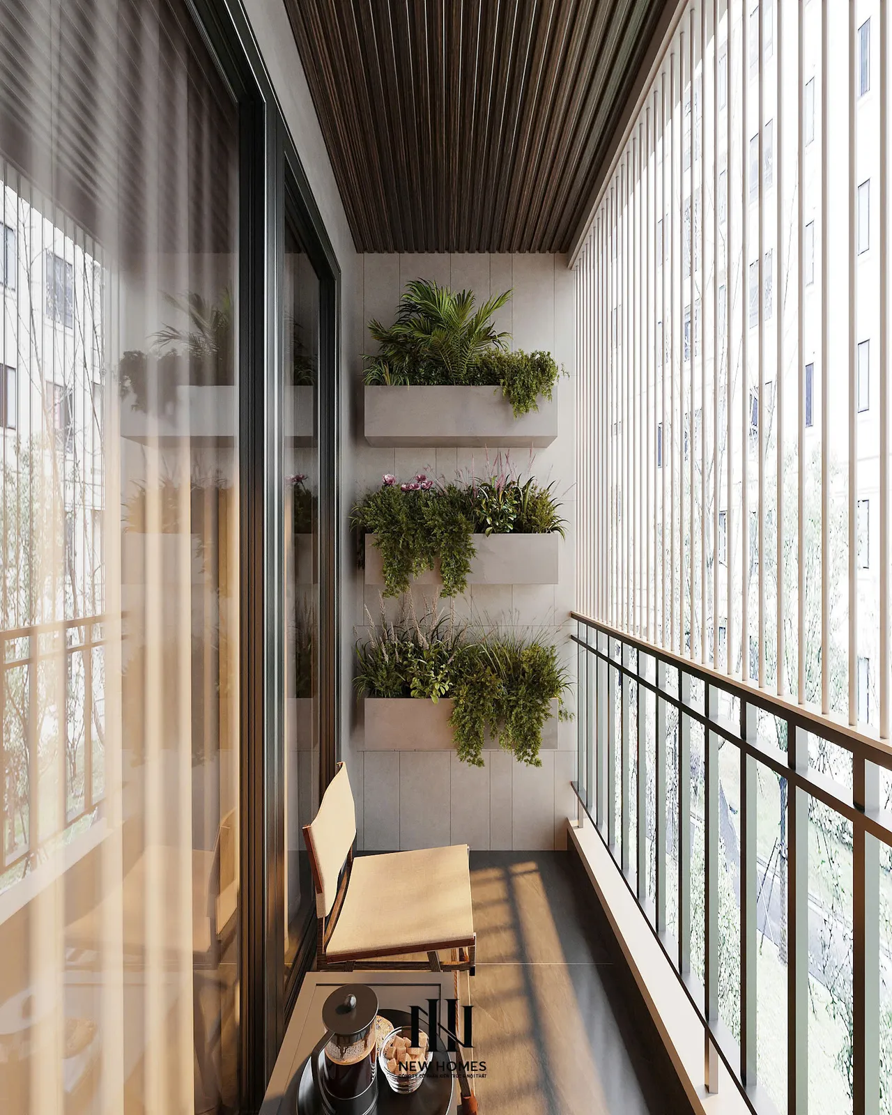 Căn 2PN Hiện đại — GS5 Vinhomes Smart City — ban công – lô gia, thiết kế 3d