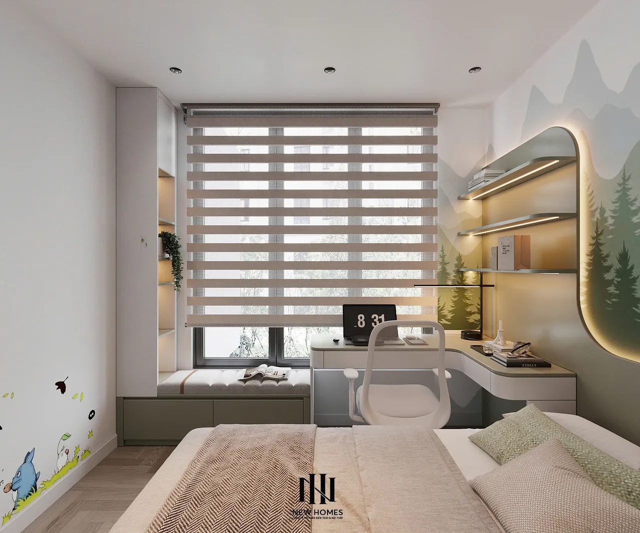Căn 2PN Hiện đại — GS5 Vinhomes Smart City — phòng ngủ 2, thiết kế 3d