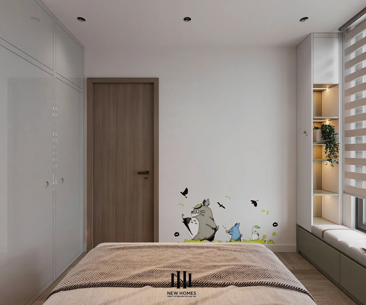 Căn 2PN Hiện đại — GS5 Vinhomes Smart City — phòng ngủ 2, thiết kế 3d