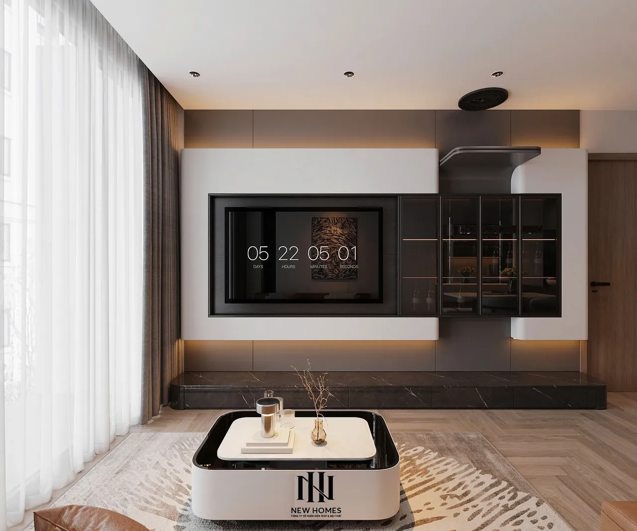 Căn 2PN Hiện đại — GS5 Vinhomes Smart City — phòng khách, thiết kế 3d