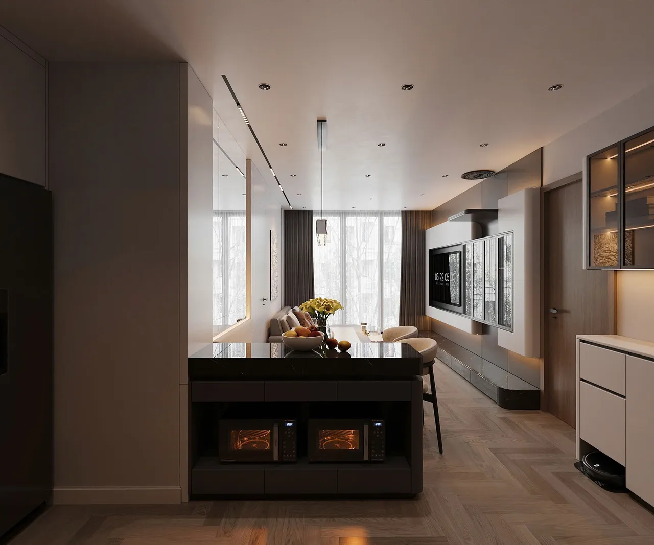 Căn 2PN Hiện đại — GS5 Vinhomes Smart City — bếp – phòng ăn, thiết kế 3d
