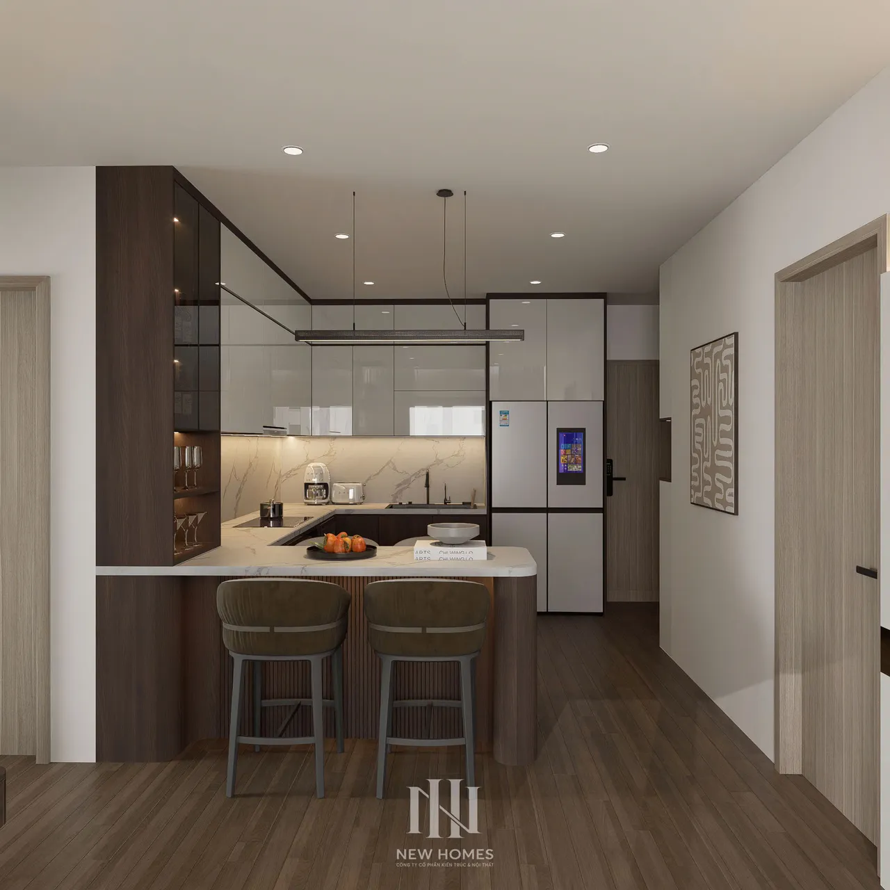 Căn 3PN Hiện đại — GS5 Vinhomes Smart City — bếp – phòng ăn, thiết kế 3d