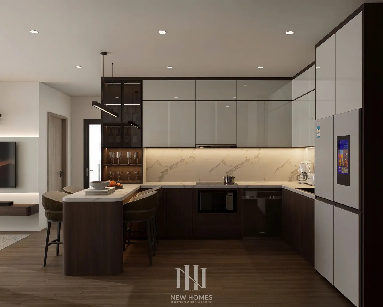 Căn 3PN Hiện đại — GS5 Vinhomes Smart City — bếp – phòng ăn, thiết kế 3d