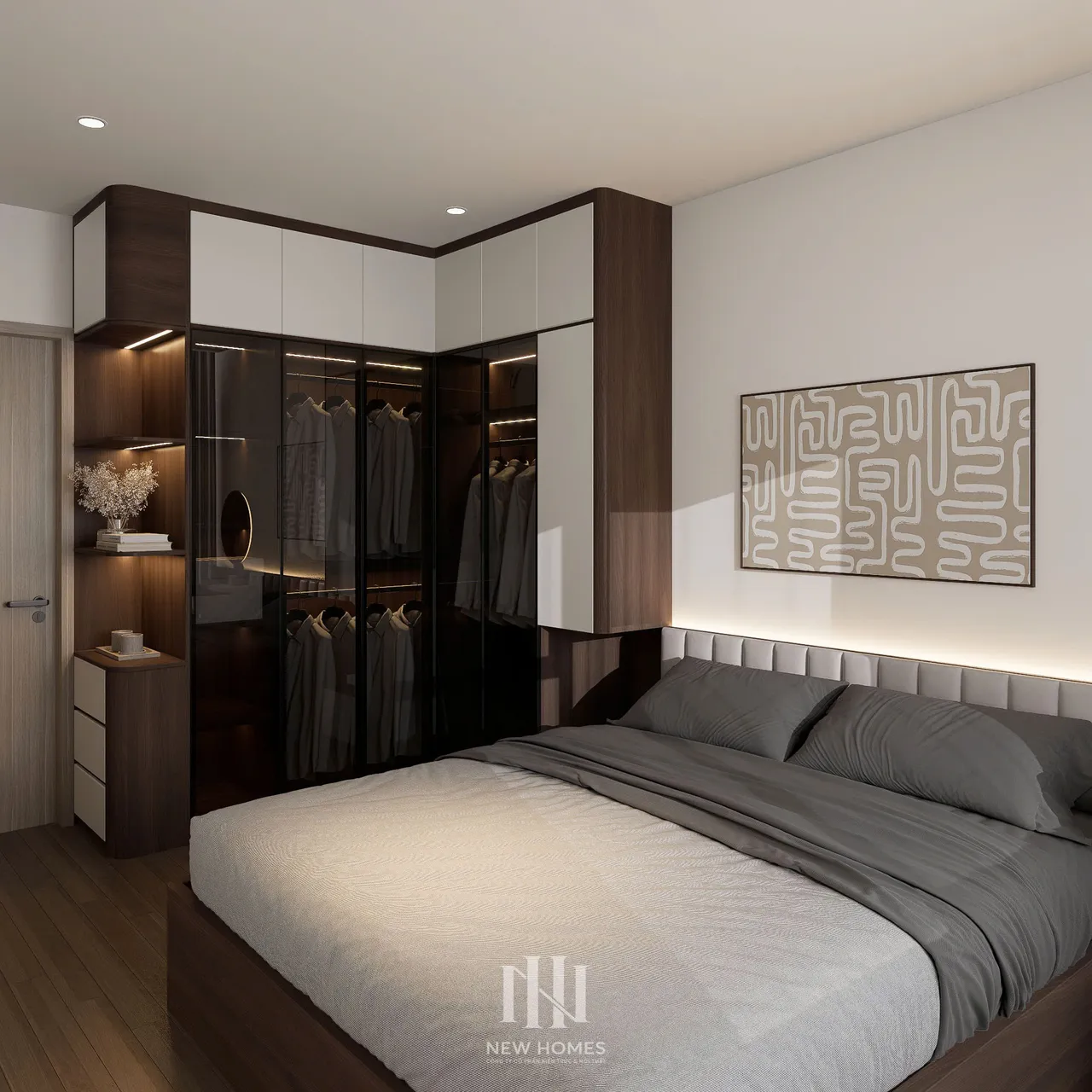 Căn 3PN Hiện đại — GS5 Vinhomes Smart City — phòng ngủ master, thiết kế 3d