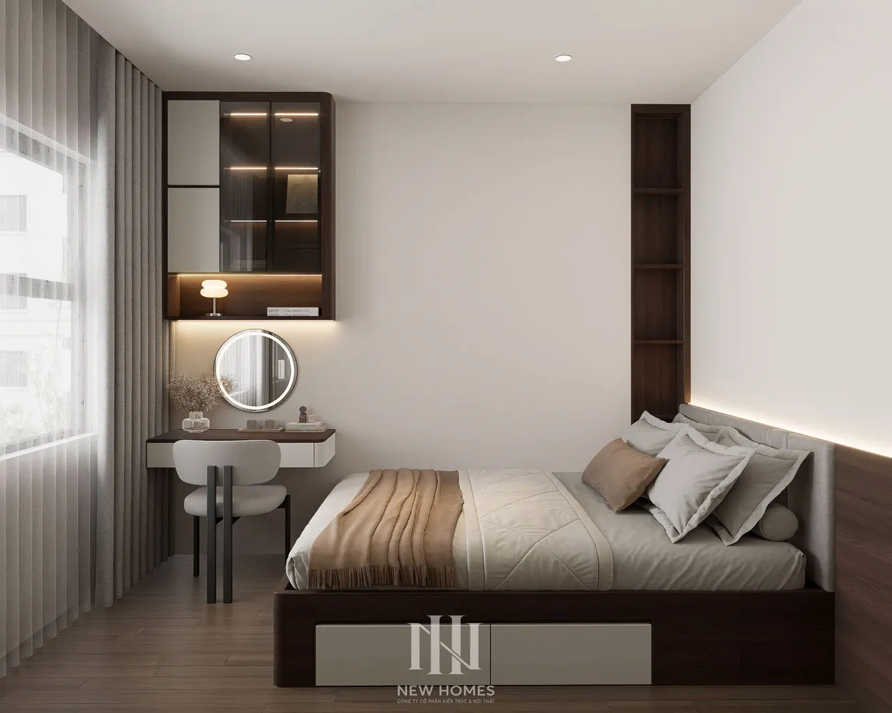 Căn 3PN Hiện đại — GS5 Vinhomes Smart City — phòng ngủ 2, thiết kế 3d