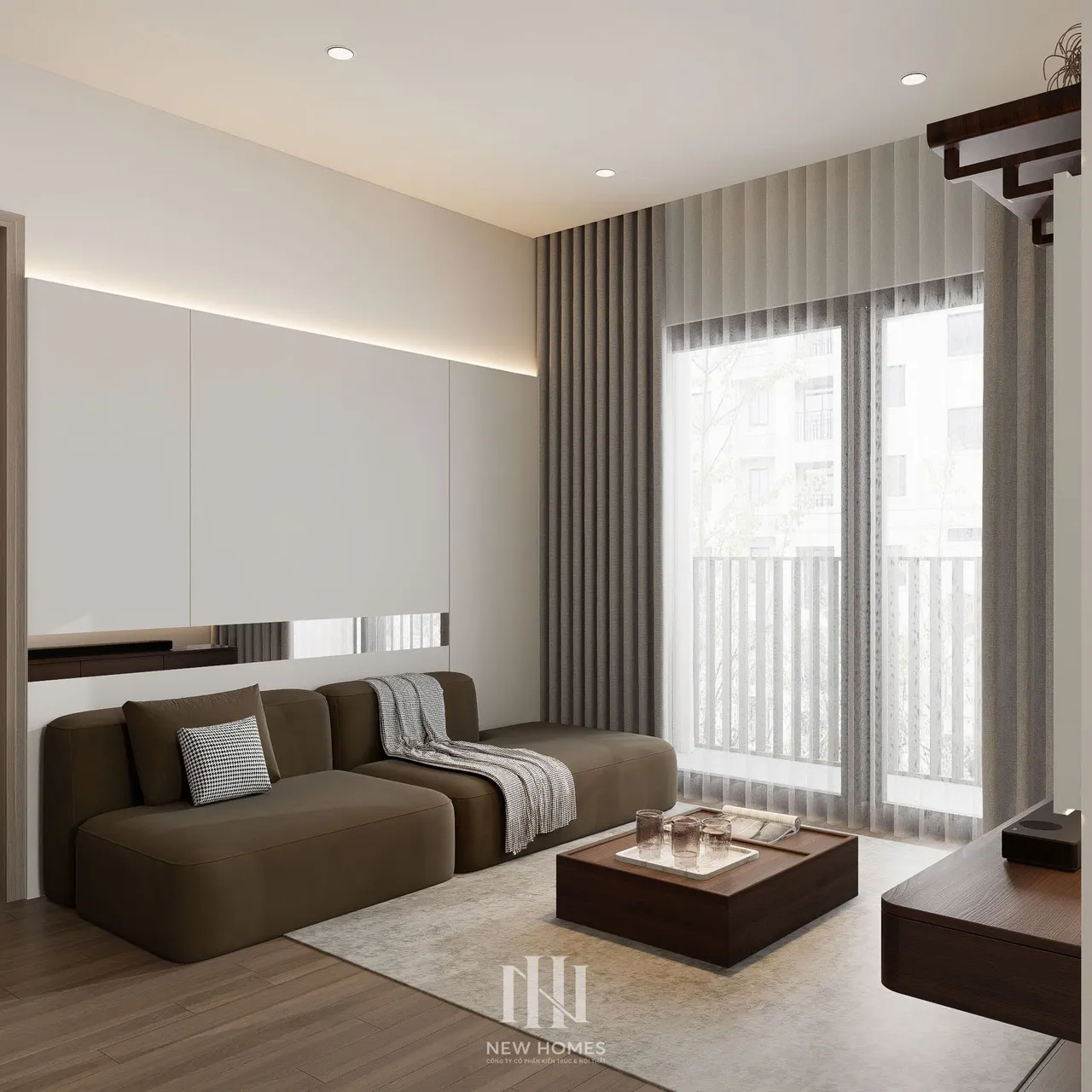 Căn 3PN Hiện đại — GS5 Vinhomes Smart City — phòng khách, thiết kế 3d