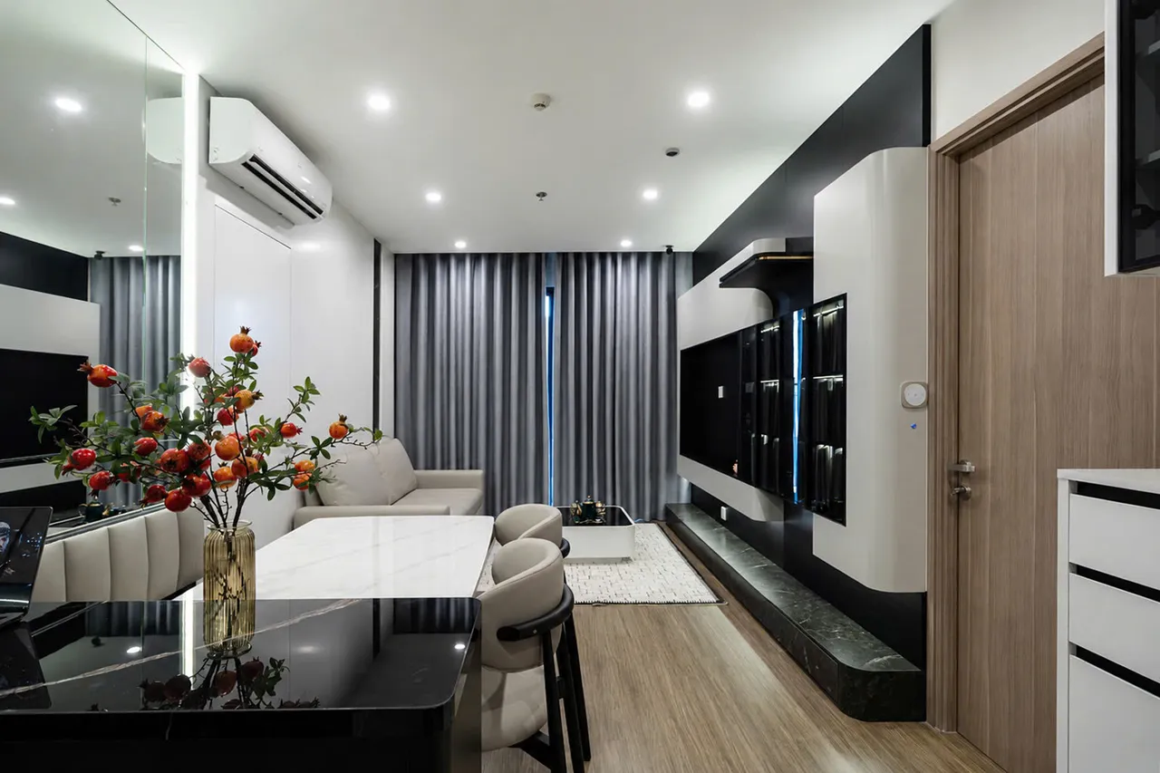 Căn 2PN Hiện đại — GS5 Vinhomes Smart City — phòng khách, hoàn thiện thực tế
