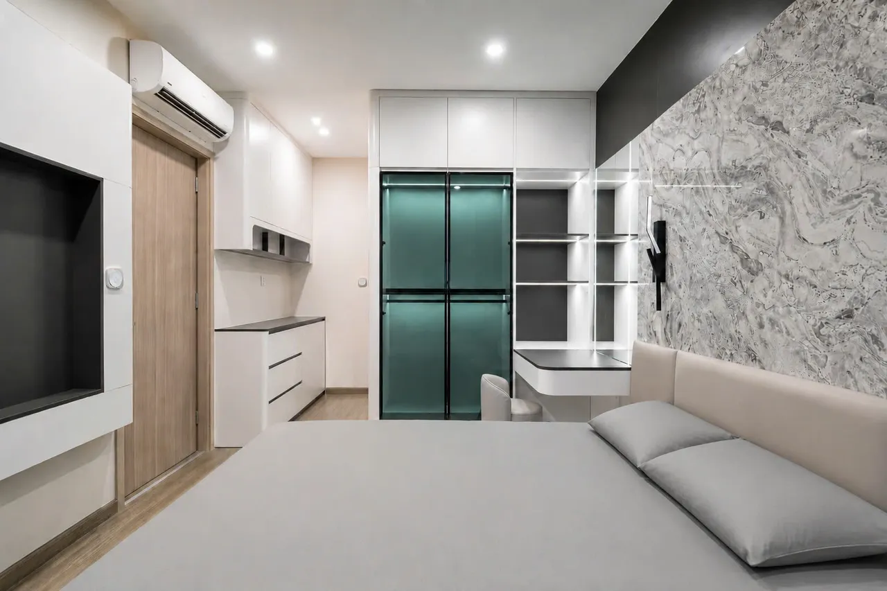 Căn 2PN Hiện đại — GS5 Vinhomes Smart City — phòng ngủ master, hoàn thiện thực tế